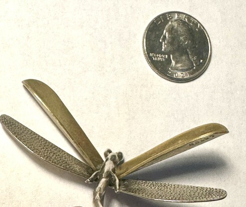 Vintage Sterling Silver Mexico Dragonfly Pin Brooch Laton Brass 13g 3D Design - Picture 14 of 20