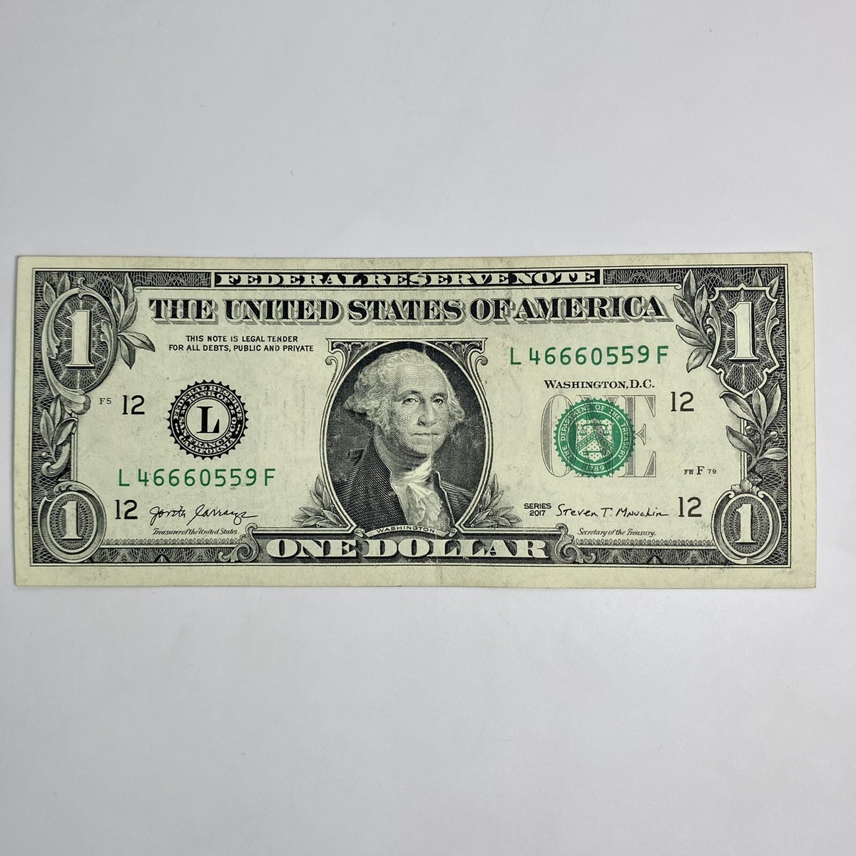 $1 Dollar Bill Federal Reserve Note #46660559 666 + Rear Plate