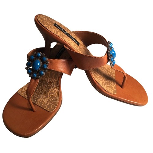 Michael Antonio Brown Thong Sandal Heels Shoes Teal Gold Jewelry Embellishment - Picture 2 of 24