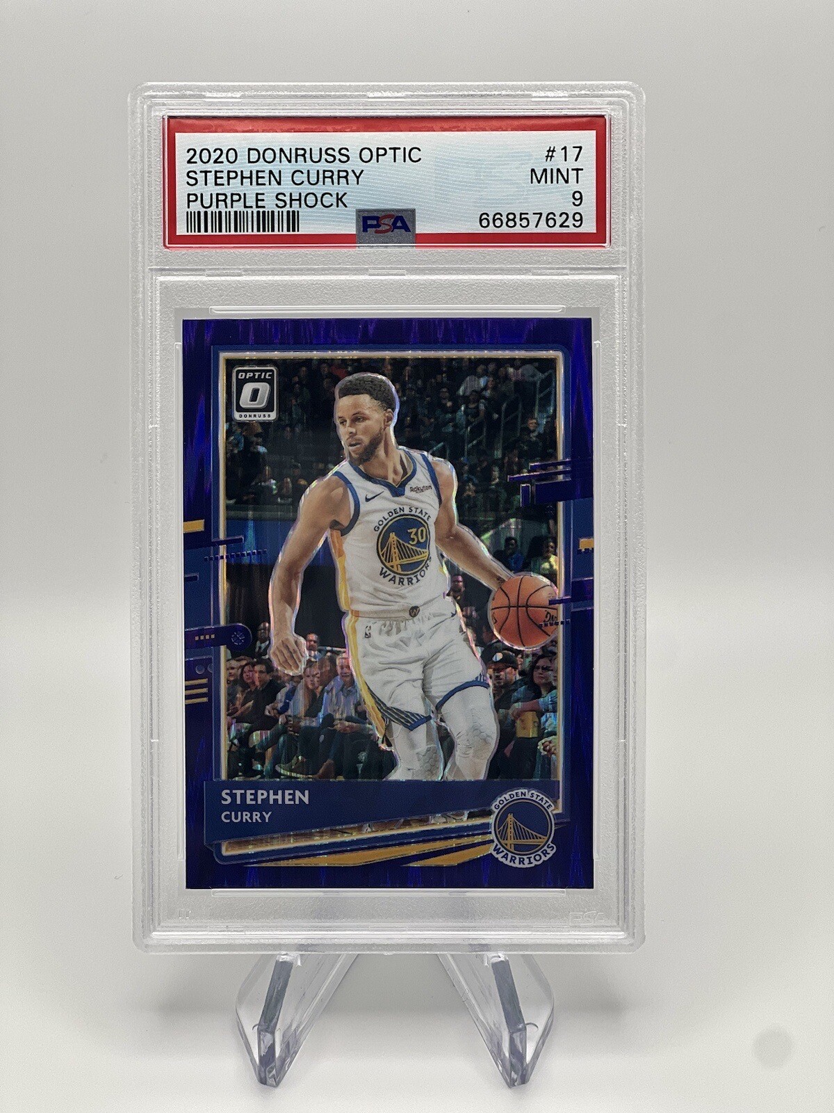 2020-21 Donruss Optic Stephen Curry Purple Shock Prizm #17 Warriors PSA 9 Mint