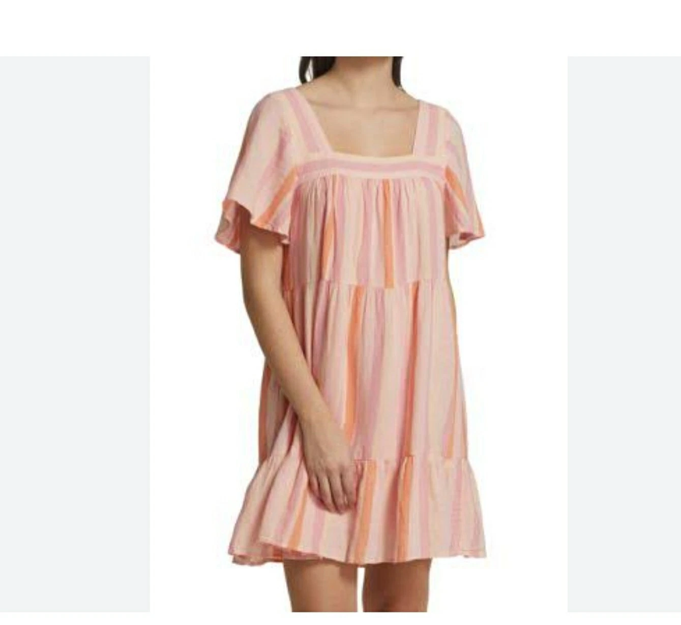 VALENTINO Mini abito a più livelli Rails Valentina taglia S Dawn manica corta lino rosa