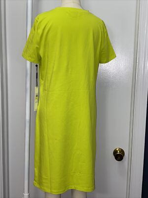lime green tee shirt dress Calvin Klein Women's Short Sleeve Lime Green Long Tee Shirt Dress Size M Bling!