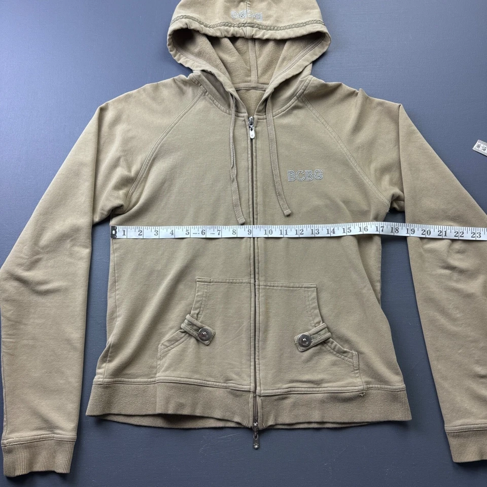 Sudadera con Capucha BCBG Mujer Talla Grande Cremallera Completa Algodón Elastizada Beige Informal Sudadera Foto 4 de 4