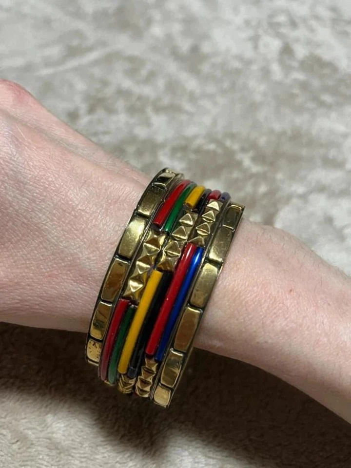 Juego de Brazaletes Vintage Apilables Pulsera Fiesta Ropa Dorado Multicolor Boho Foto 4 de 4