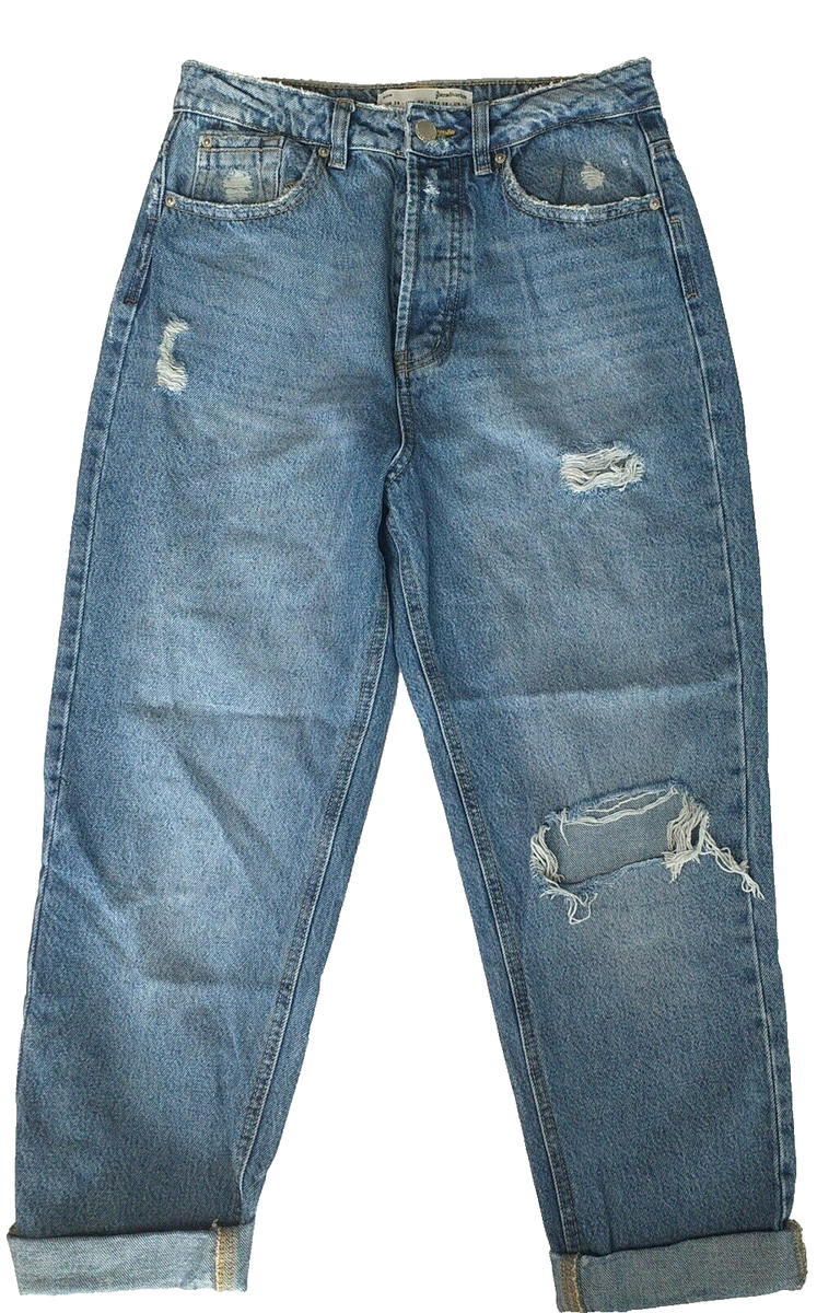 Stradivarius Mom Jeans Size Uk 10 Distressed Look Button Fly High