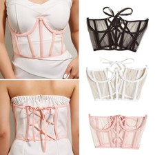 Transparent Mesh Corset Belt Underbust Women High Waist Lace-up Cummerbunds