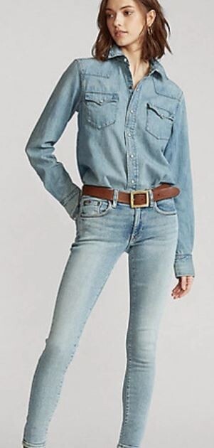 Поло Ralph Lauren женское Tompkins Skinny Crop, светло-голубое