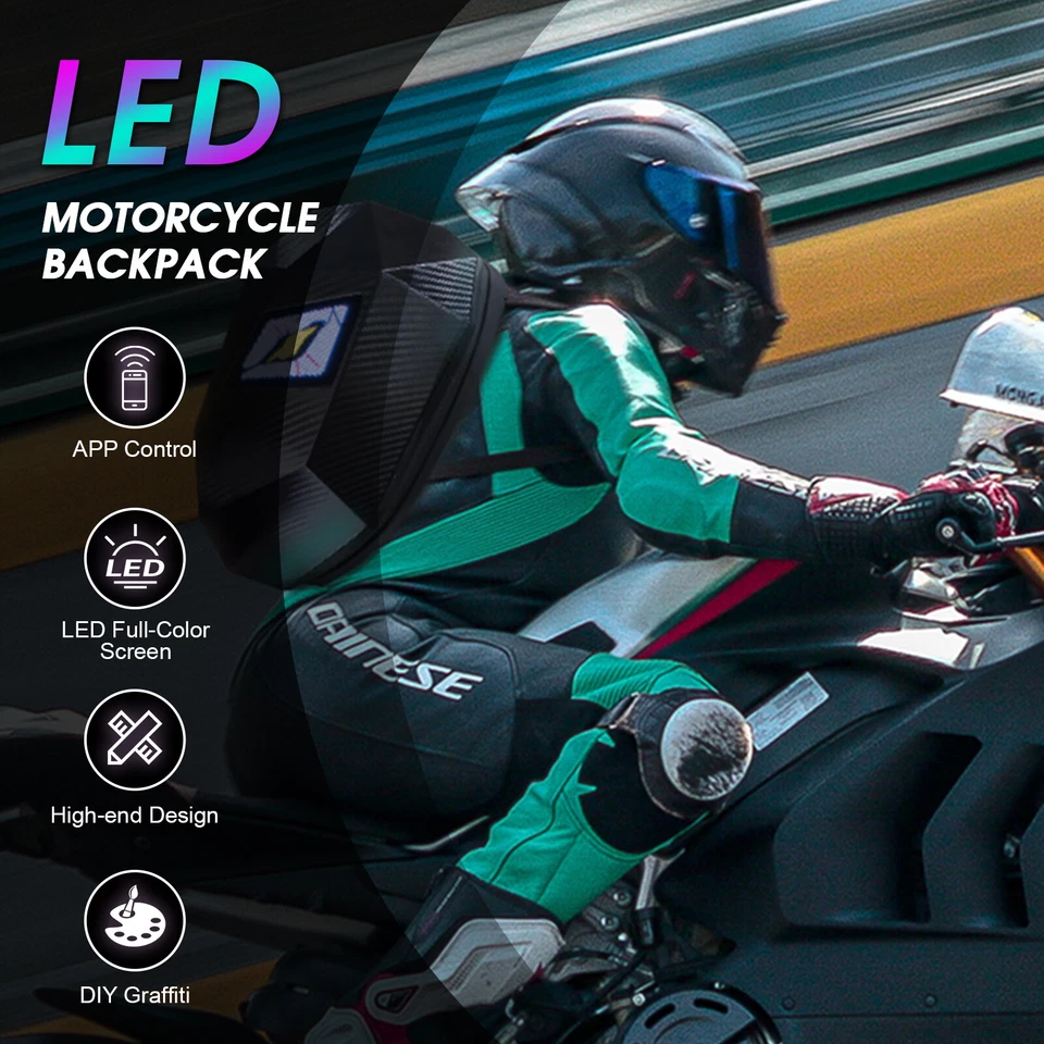 Carbon Fiber Motorcycle LED Knight Backpack Laptop Bag DIY programming Backpack - Bild 3 von 4