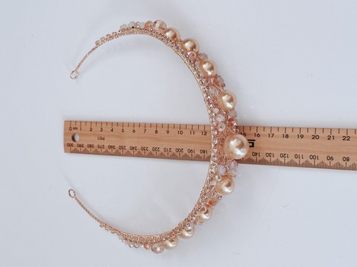 Girls Lady Crystal Princess Beige Pearl Crystal Hair Band Tiara Crown headband - Afbeelding 4 van 11