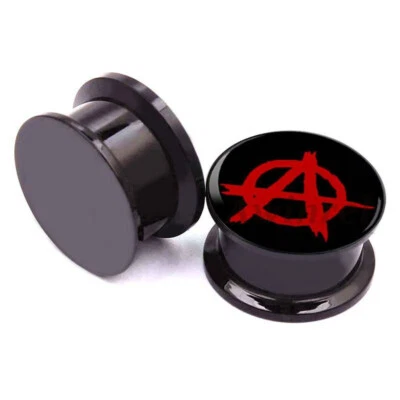 Flesh Tunnel Plug Piercing Acryl Anarcho Zeichen Anarchy A rot schwarz Punk - Bild 1 von 2