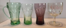 Four Unmatched Coca-Cola 4 Glasses. Libby. 1 purple, 2 green, 1 clear