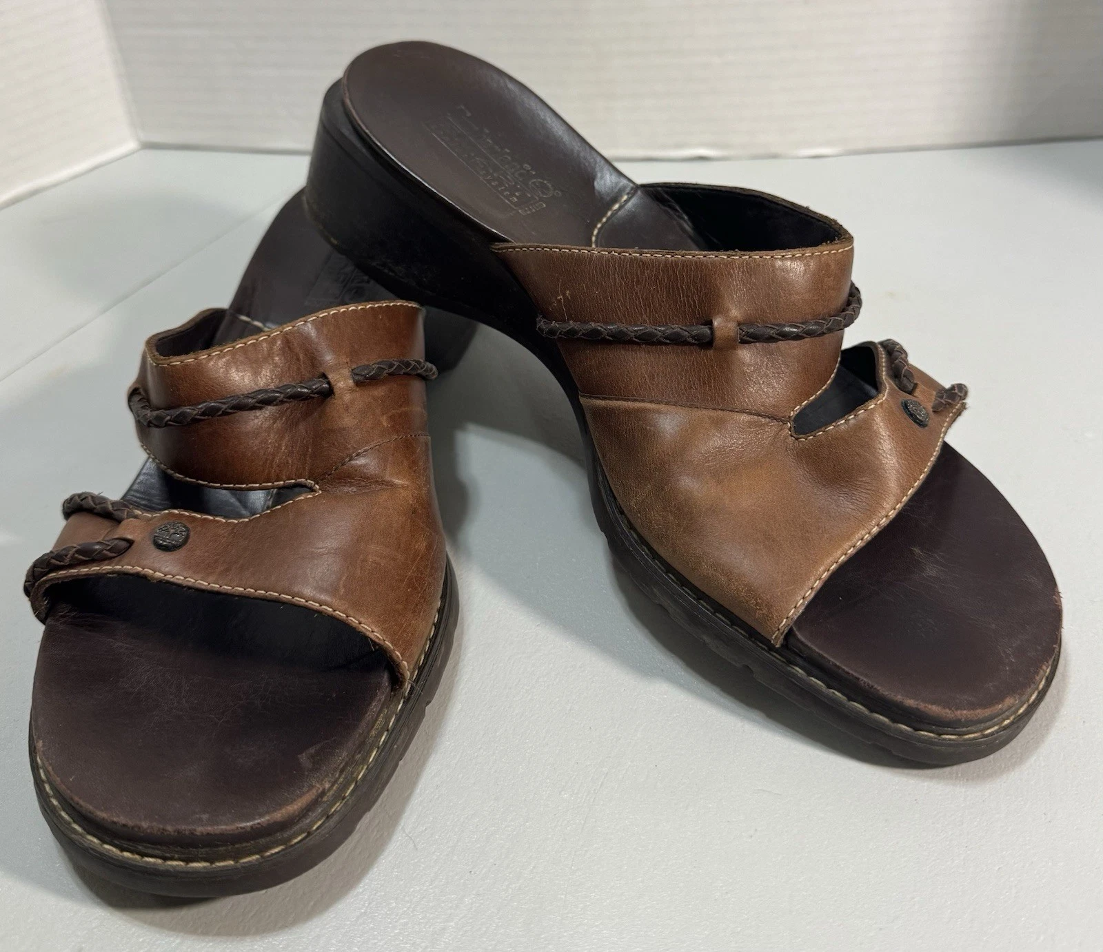 Sandali da donna Timberland Smart Comfort System zeppa pelle marrone slide taglia 10M