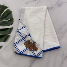 Vintage 80s Hooded Baby Towel White Blue Teddy Bear Corner Light Bath Terry