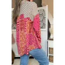 NWT DAVI & DANI Multicolor Print OVERSIZED Hobo Bohemian Button Down Shirt Large