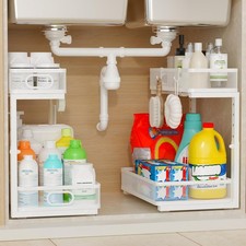 Under Sink Organizer 1 Pack, 2-Tier Slide Out Cabinet Organizer with Metal
