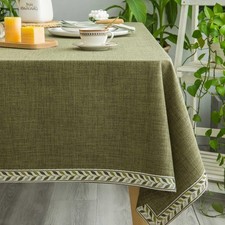 Textured Table Clothes Linen Style Rustic Washable Tablecloth Jacquard Trim R...