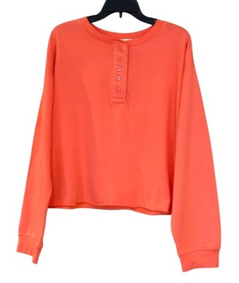 Uncharted Threads Women's Henley French Terry Top Crop Coral Size XL