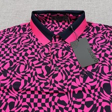 G Fore Golf Polo Shirt Mens Medium Pink Mini Stars Ribcollar NWT