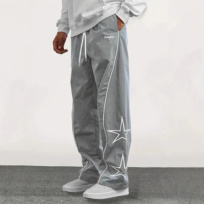Y2K Streetwear Track Pants Washed Joggers W/Reflective Stripes and
