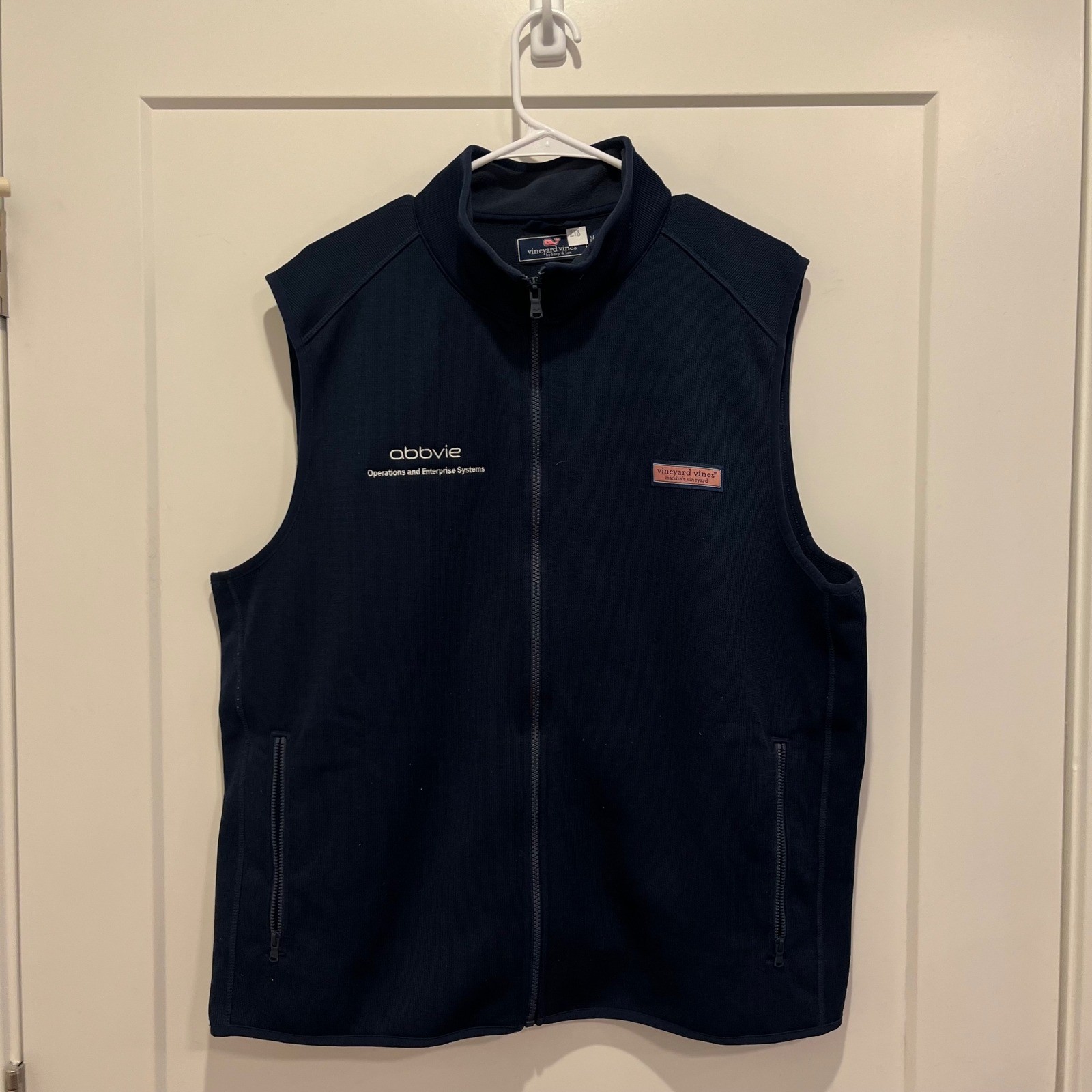 Vineyard Vines Mens Navy Blue Abbvie Corporate Logo Fleece Full Zip Vest Large
