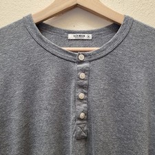 Buck Mason Slub Cotton Henley Shirt Men s M Gray Long Sleeve Curved Hem USA Made