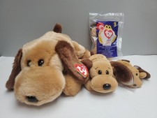 Ty Beanie Buddy and Baby and Teenie  Bones  Set of 4 Hound Dog Brown Puppy U 