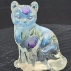 Fenton Cat Figurine Signed Riley Opalescent Iridescent Hand Painted Floral