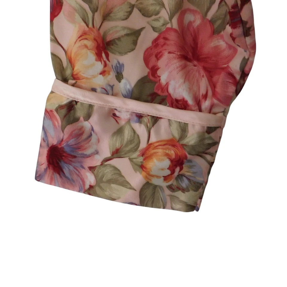 Womens Vintage Long Satin Robe Pink Floral Wrap Long Sleeves 90s Kathryn Medium - Image 3 of 4