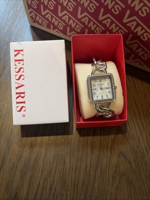 Kessaris Watch Women Silver Tone Chain Link Band Square Face 7.25'' Needs Battery
