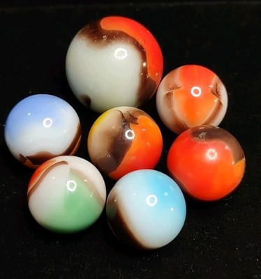7x Pack Lot  - Black Line   All Red Vitro Agate VINTAGE Glass Marbles .85''