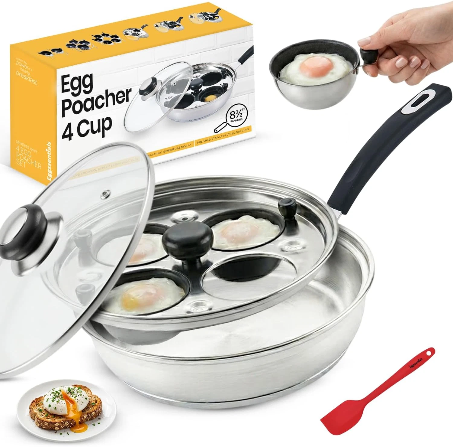 Egg Poacher - Eggssentials Poached Egg Maker, Stainless Steel Egg Poaching Pan,