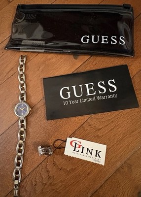 GUESS Women s Silver Tone Bracelet Watch Blue Dial Quartz Analog w/ Box & Papers