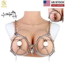 Stainless Steel Breast Clamp With Wearable Leather Strapon Breast Binder Bondage