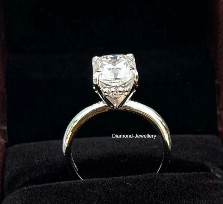 Anillo de compromiso de diamantes reales de corte radiante de 2,0 quilates de oro blanco macizo de 14 quilates talla 7 Foto 3 de 4