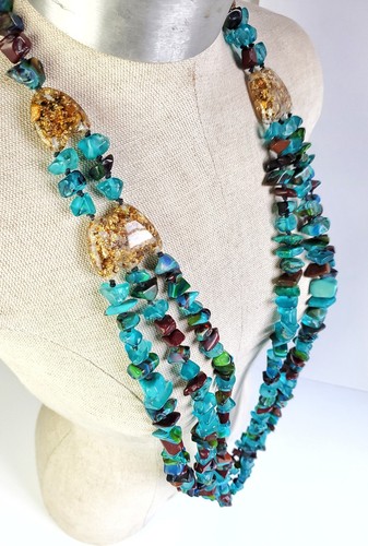 Sobral Fragments Poti Aqua Blue Mix Bead 51" Runway Style Artist Made Necklace - Picture 3 of 7