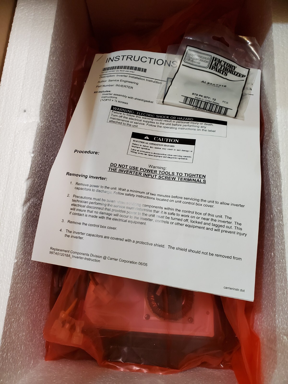 Carrier 340481-755 Inverter Kit 3 Ton Factory Authorized Parts