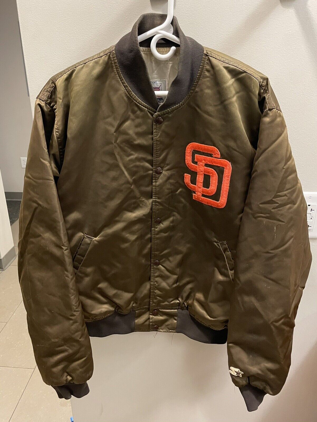 Vintage 90s San Diego Padres MLB Baseball Starter Satin Jacket Size Large L  VTG