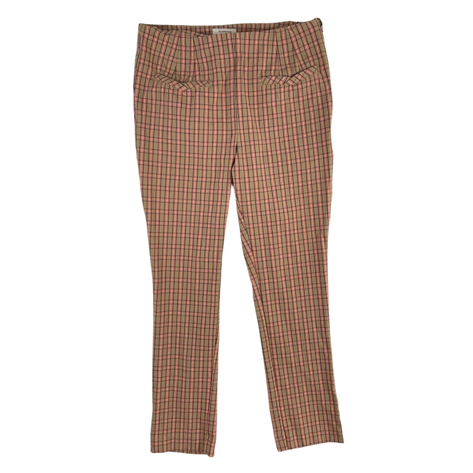 Anthropologie Pants Size 4 NEW Cropped Capris Beige Plaid Cotton Blend Pockets