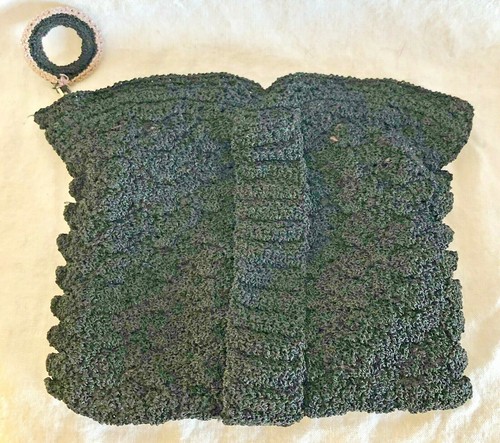 Vintage Black Crochet Bag Clutch Pouch Belt Loop Zip Closure Lined - Picture 6 of 10