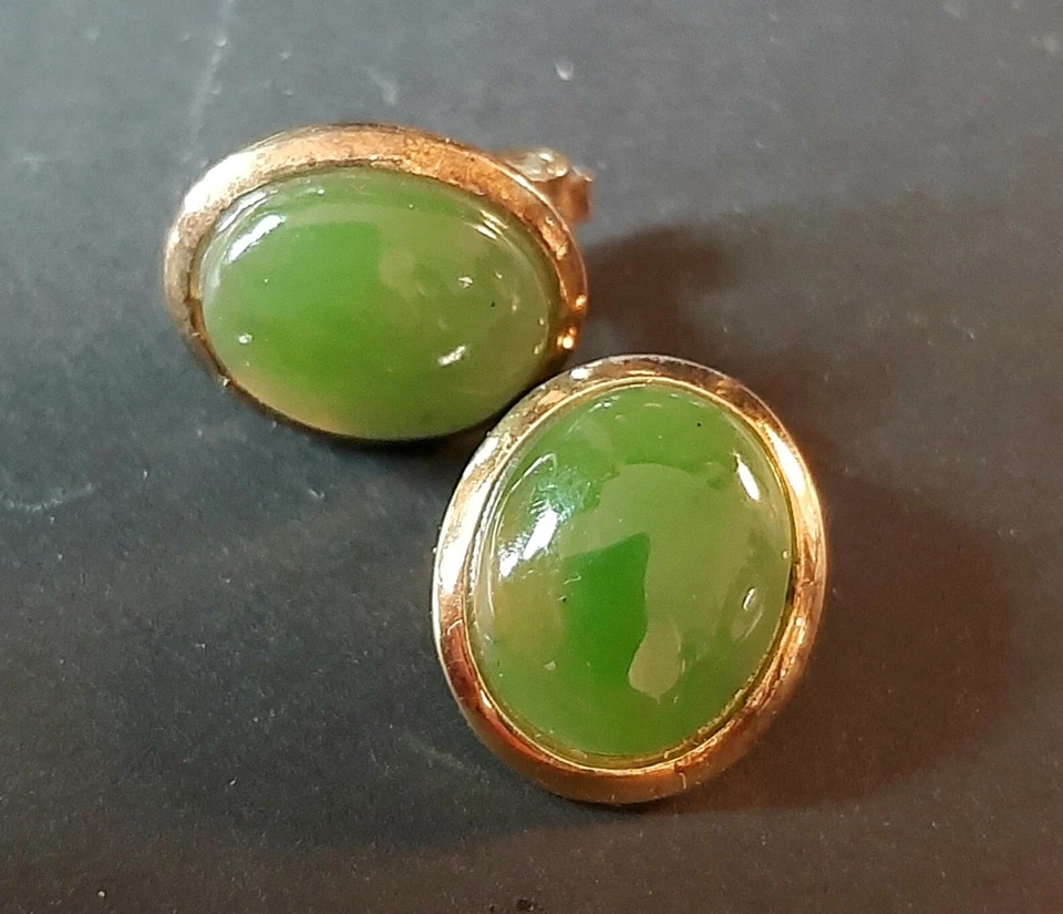 Orecchini Vintage In Giada Argento Dorato - Immagine 2 di 4