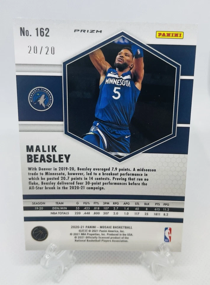 2020-21 Panini Mosaic Malik Beasley Prizm 20/20 No.162 Pink Disco Timberwolves!! - Image 2 of 2