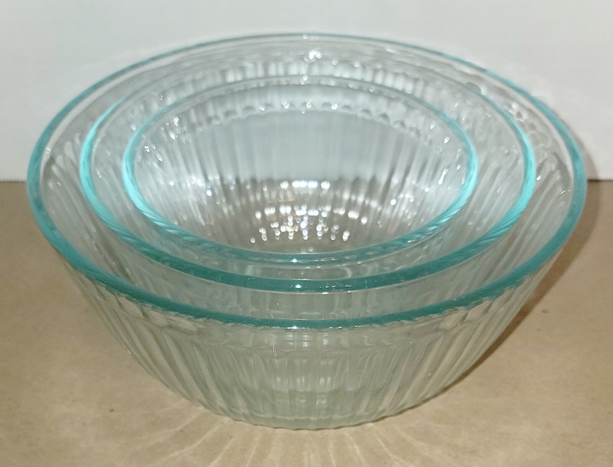 Set 3 Pyrex Aqua Mixing Bowls Stacking Resting Ribbed Vintage | eBay