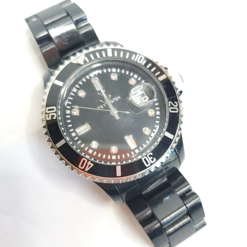 ToyWatch Mujer Esfera Cristal Negro Plástico Pulsera Fecha Reloj Sin Probar Foto 3 de 4