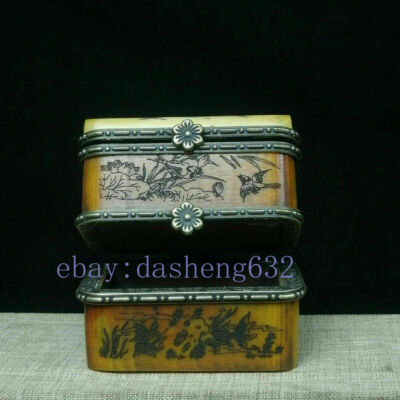 Rare Small Unique Vintage Antique Camel Bone Plum Trinket Jewelry Box