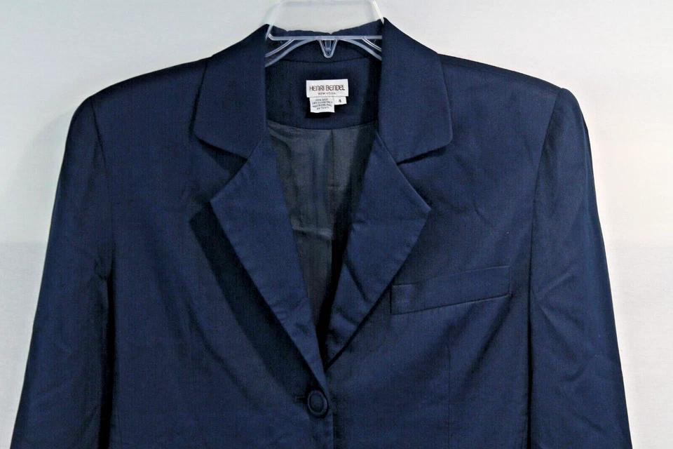 Blazer Henri Bendel Vintage Seda Chic Preppy Talla 4 Azul Marino Pecho Único Foto 2 de 4