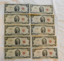 ✯1928-1963 Two Dollar Note Red Seals✯$2 Bill G-AU✯Old Paper Estate Lot Currency✯