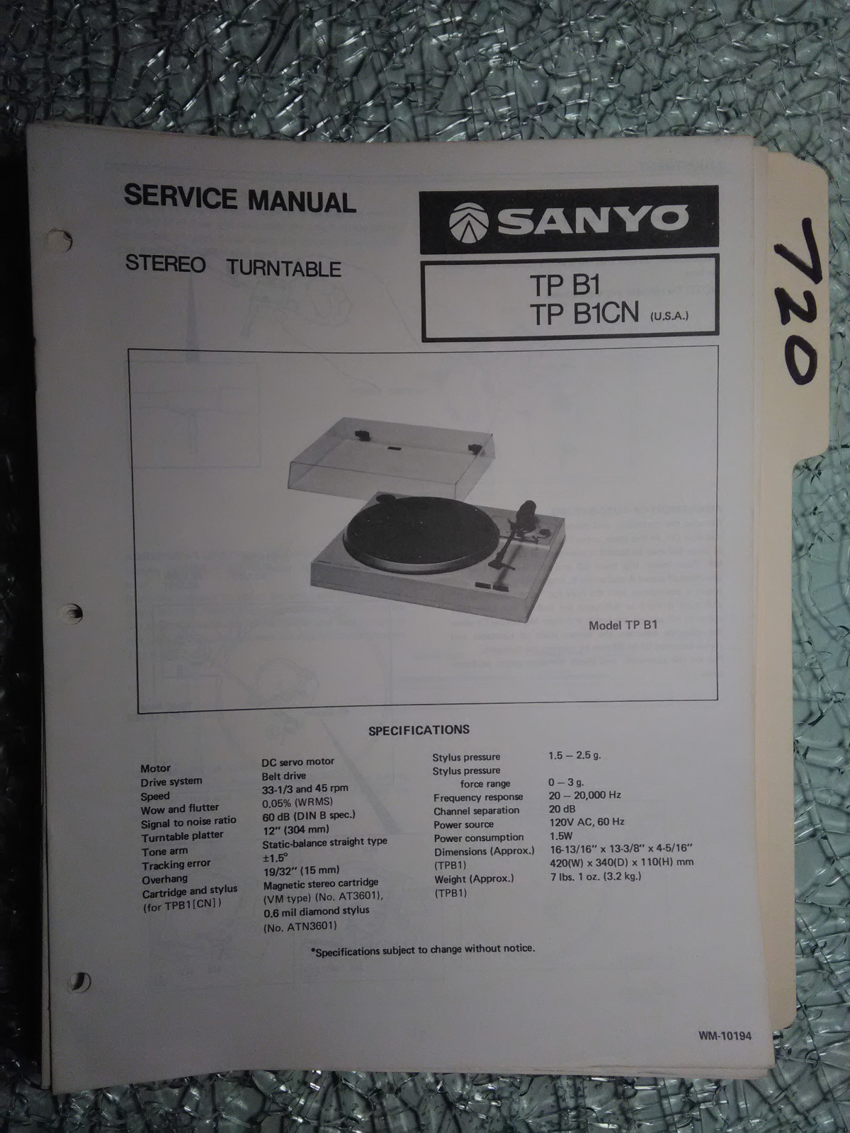 Sanyo tp-b1 service manual original repair book stereo turntable record player