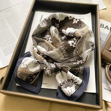 100% Mulberry Silk Long Scarf Women Vintage Brown Kerchief Bandana Wrap 140*35cm