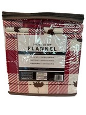 NWT MEMBER'S MARK 6 PIECE FLANNEL SHEET SET Red Plaid Bears Cabin Lodge QUEEN