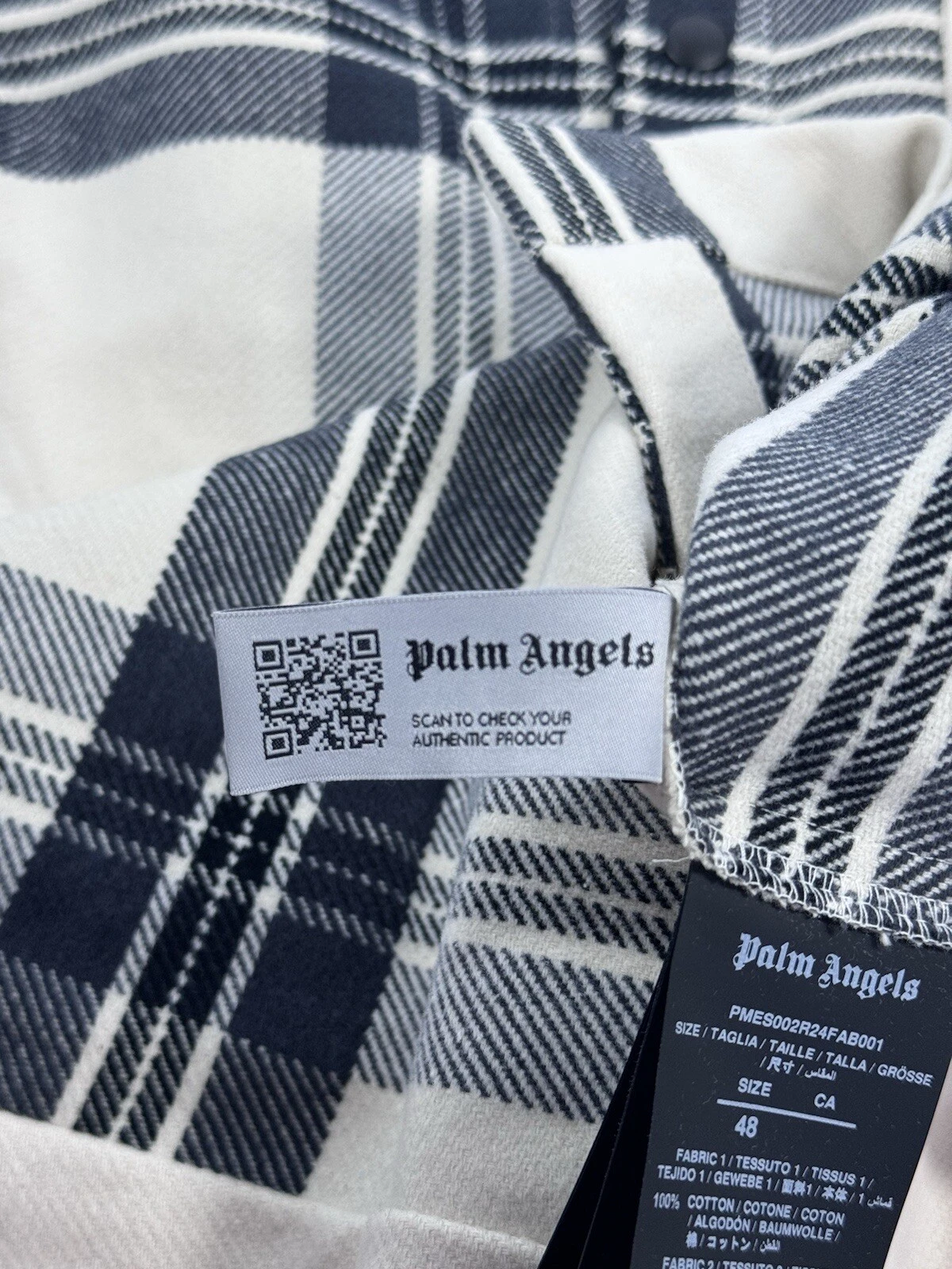 PALM ANGELS CAMICIA OVERSIZE LOGO RICAMATO CON LOGO A CHECK TAGLIA: 48 TAGLIE XL